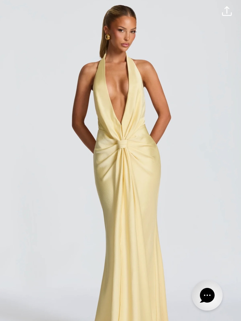 Baby boo Halter Knot-Front Evening Gown in Pale Yellow